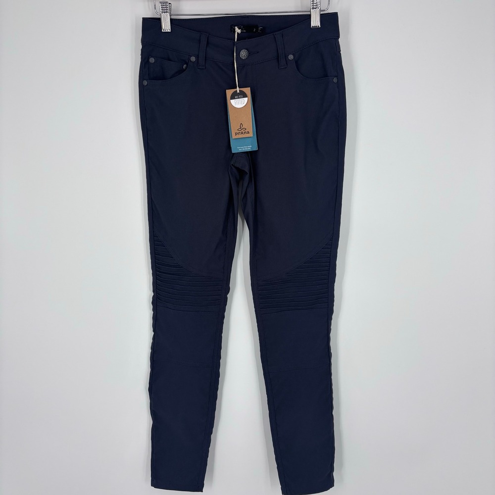 Prana Brenna Pants Women 2 Coal Grey Moto Ribbed Mid Rise Fitted Hiking Outdoor